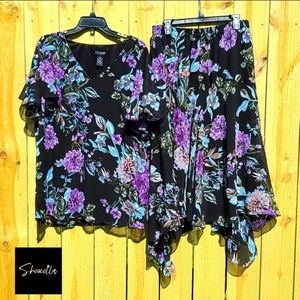 Eva Blues Plus 16W Beaded Blouse & Skirt